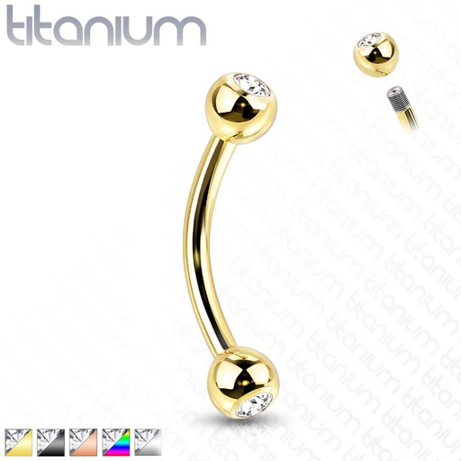 Barbell met balletjes met kristal steentje, gebogen T23CT4